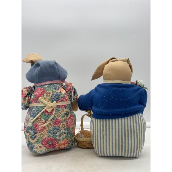 Vintage Pair of Collectable Creations Mr and Mrs Rabbit Stuffed Animals Easter D - Picture 8 of 9